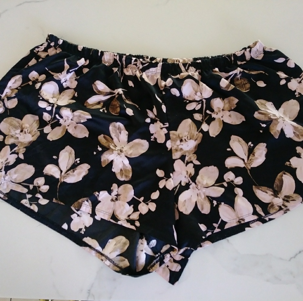 Cacique Black Floral Satin Pajama Shorts